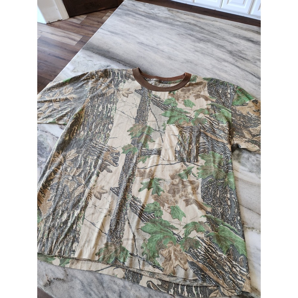 Realtree Mens Camouflage Pocket T-Shirt Brown Green Camo Short Sleeve Tee XL